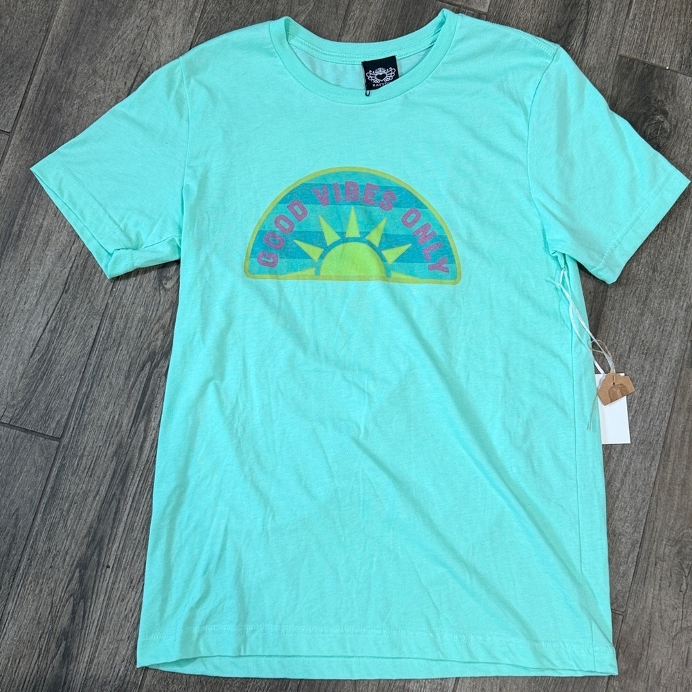 NWT Katydid Aqua Graphic Good Vibes Only T-Shirt